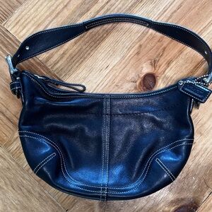 Vintage Coach Black Leather Hobo Shoulder Bag - White Stitching